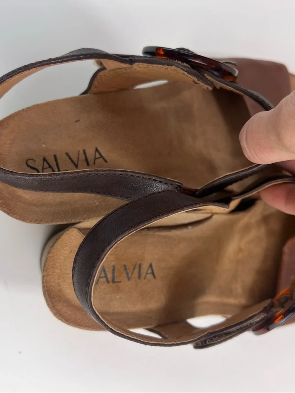 Salvia Cork Wedge Sandals Size 42 Brown Tortoise Shell Buckle Chunky